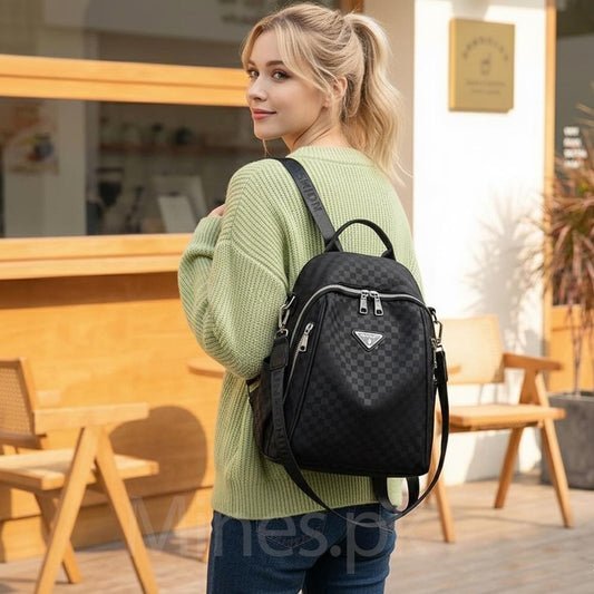 Luxury Black Checkered Multi-Functional Backpack | Premium Fashion Shoulder & Crossbody Bag for Men & Women