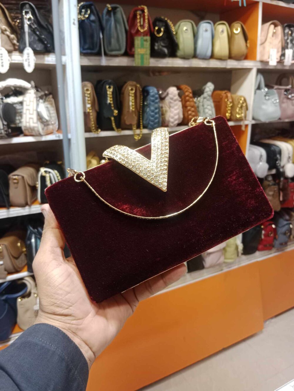 Valvet bridal Clutch with metal body for Girls - Image 4