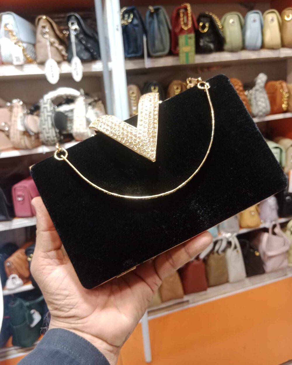 Valvet bridal Clutch with metal body for Girls