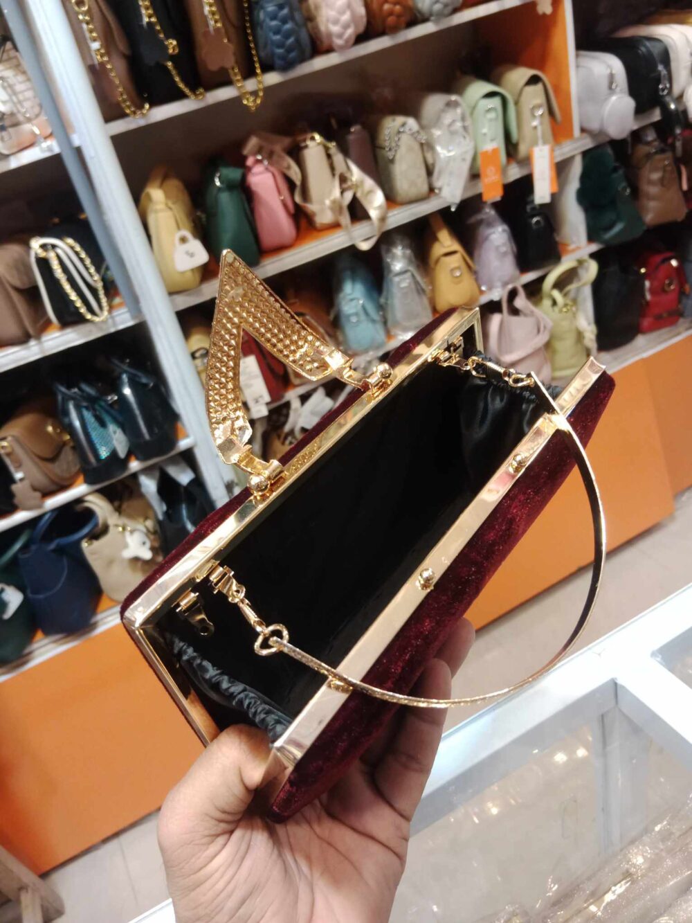 Valvet bridal Clutch with metal body for Girls - Image 2