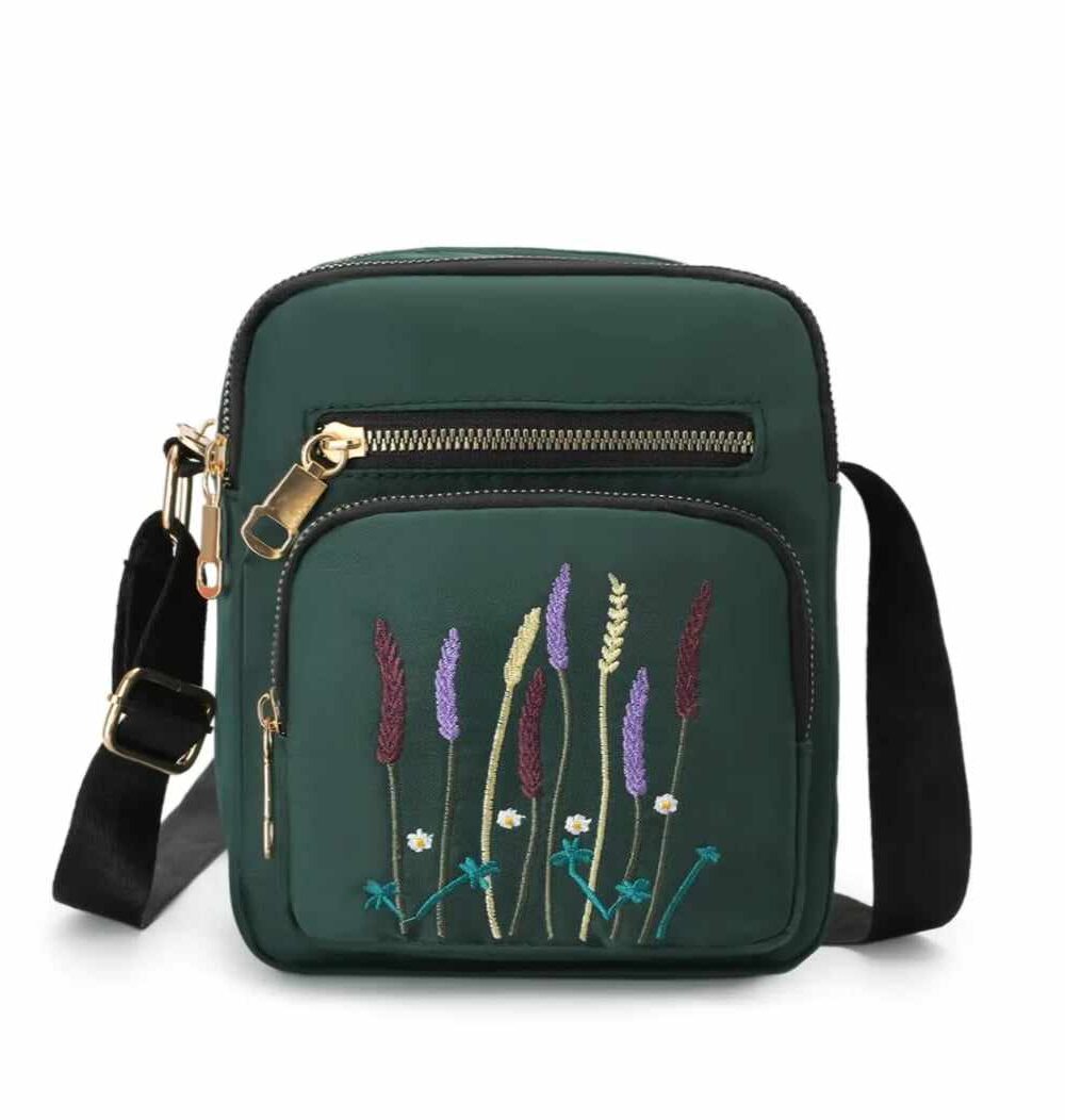 stylish cross body top handle embroidery multiple pockets  bag for girls