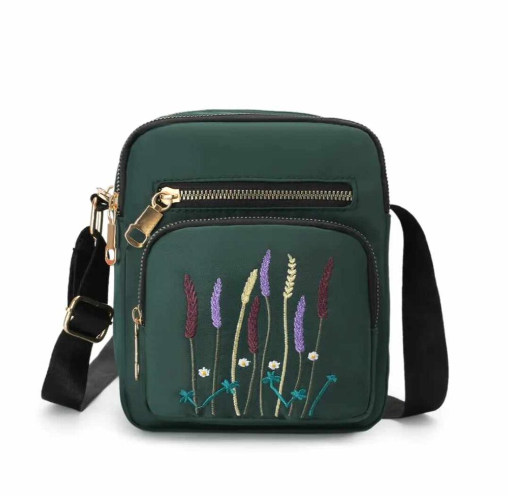 stylish cross body top handle embroidery multiple pockets  bag for girls