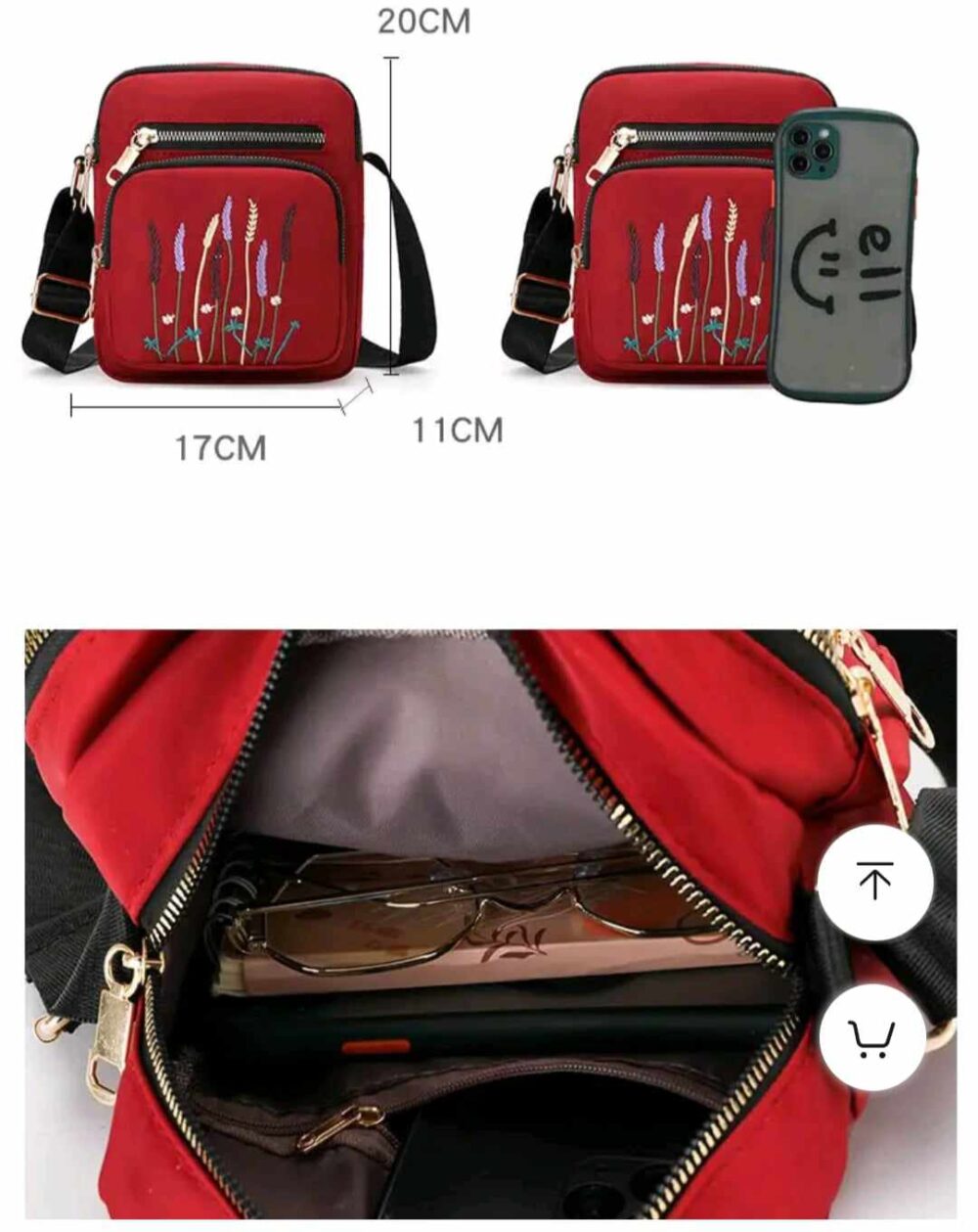 stylish cross body top handle embroidery multiple pockets  bag for girls - Image 10