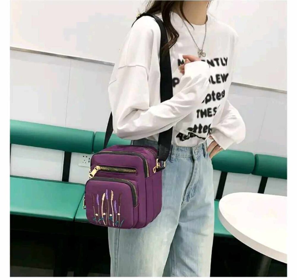stylish cross body top handle embroidery multiple pockets  bag for girls - Image 8