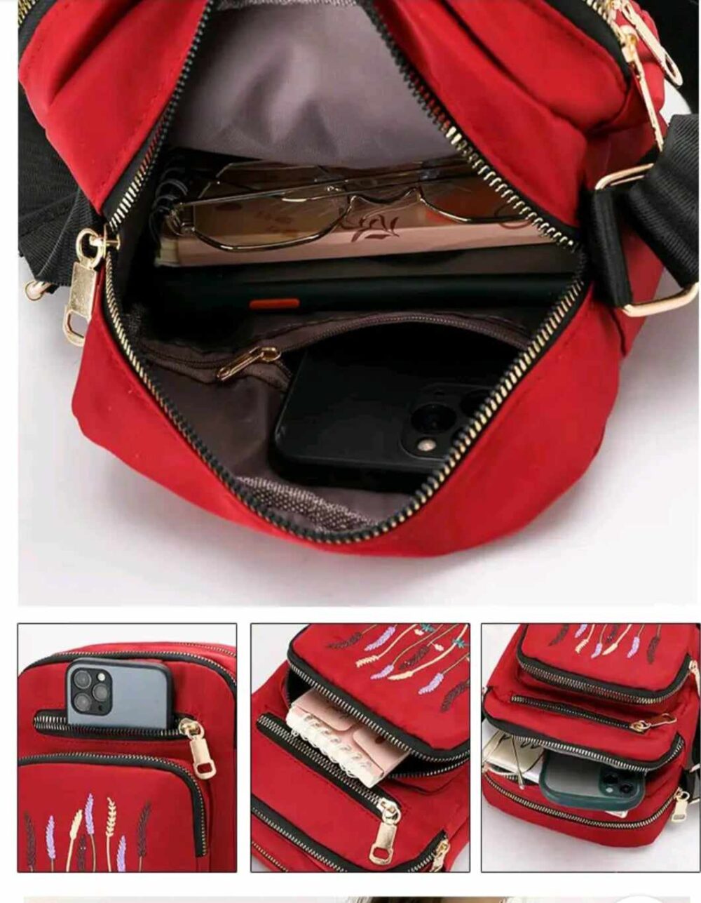 stylish cross body top handle embroidery multiple pockets  bag for girls - Image 9