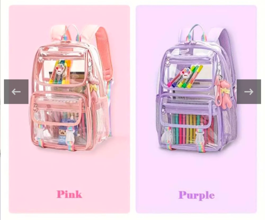 Maod Clear Backpack for Girls Cute Transparent Heavy Duty Kids School Book Bags, Purple, Medium, Clear Backpack - Image 3