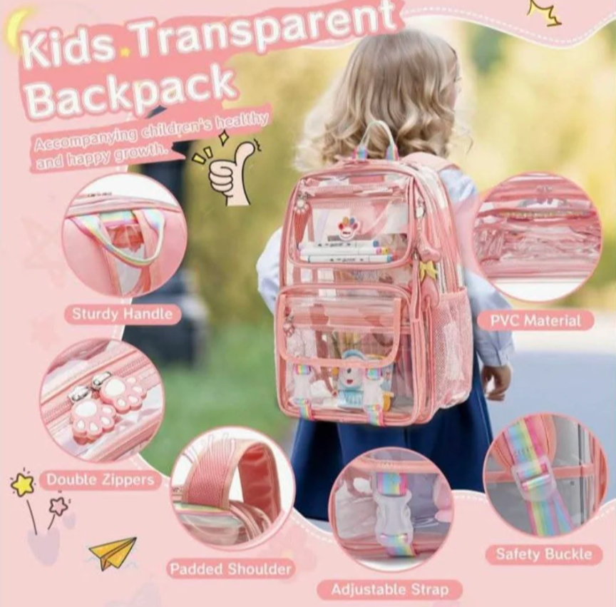 Maod Clear Backpack for Girls Cute Transparent Heavy Duty Kids School Book Bags, Purple, Medium, Clear Backpack - Image 5