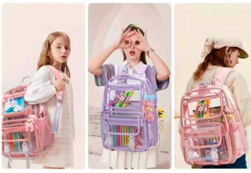 Maod Clear Backpack for Girls Cute Transparent Heavy Duty Kids School Book Bags, Purple, Medium, Clear Backpack - Image 4