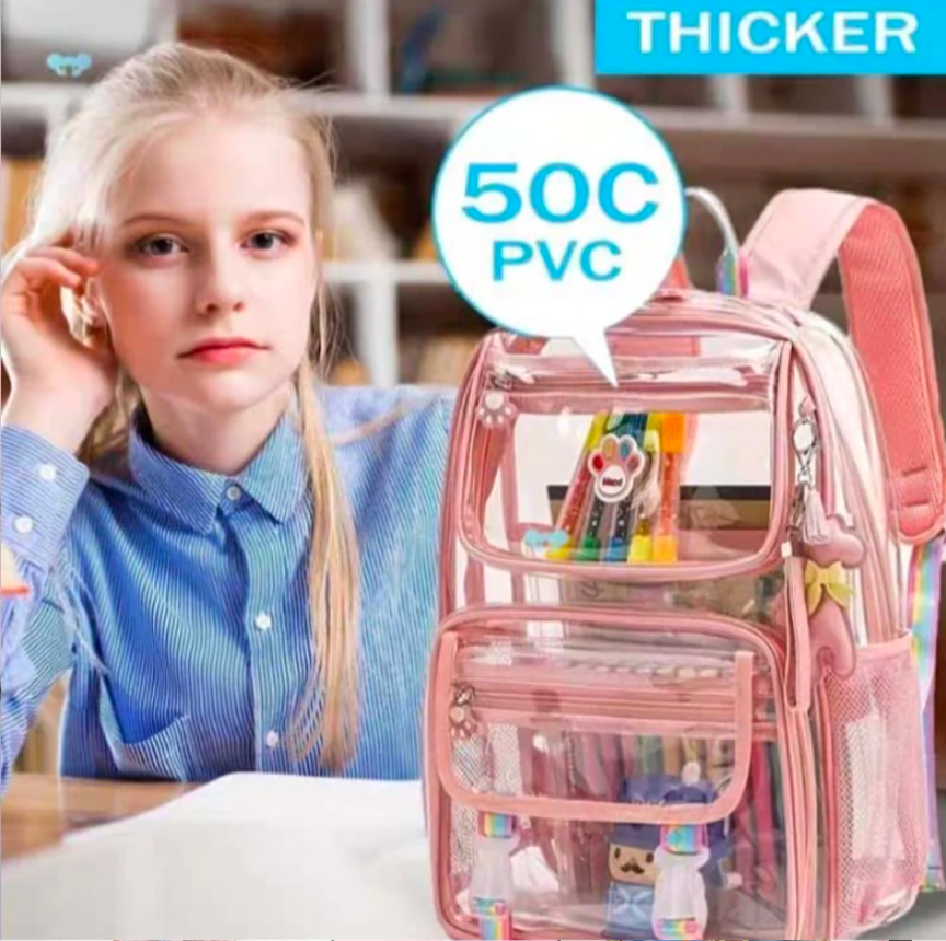 Maod Clear Backpack for Girls Cute Transparent Heavy Duty Kids School Book Bags, Purple, Medium, Clear Backpack - Image 7