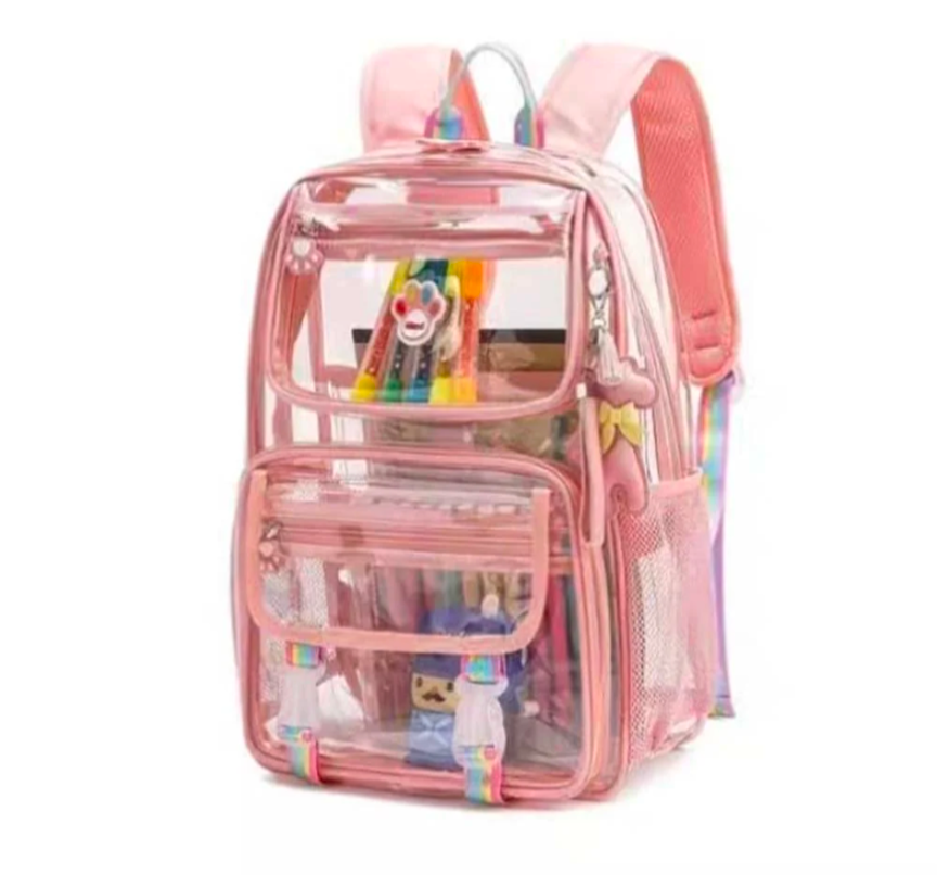 Maod Clear Backpack for Girls Cute Transparent Heavy Duty Kids School Book Bags, Purple, Medium, Clear Backpack - Image 2