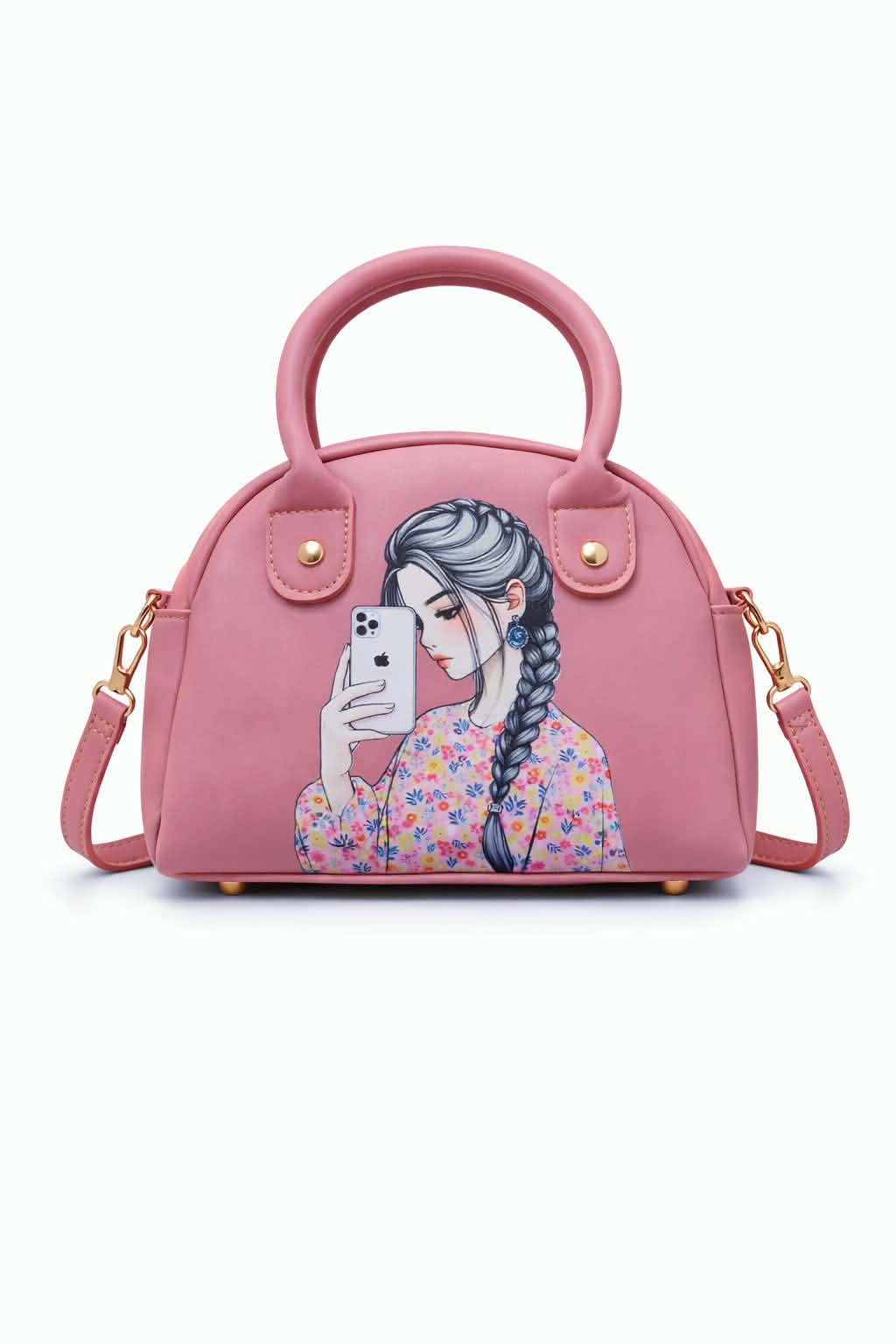 Mini Cute Handbag for Girls β PU Leather Crossbody Bag with Printed hijab Design & Top Handle - Image 2