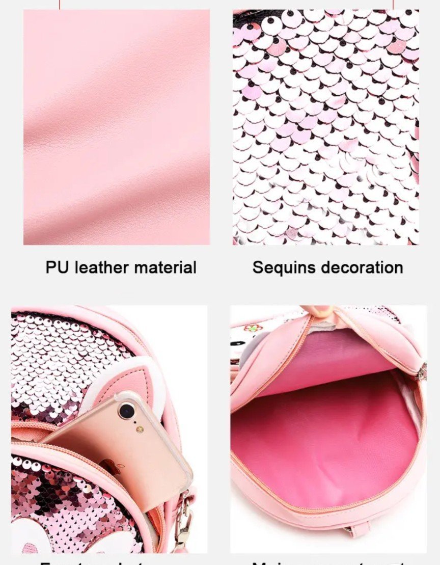 Sparkling Bunny Sequin Kids Backpack β Cute Mini Shoulder Bag for Girls - Image 3