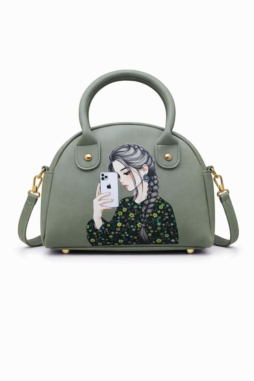 Mini Cute Handbag for Girls β PU Leather Crossbody Bag with Printed hijab Design & Top Handle - Image 4