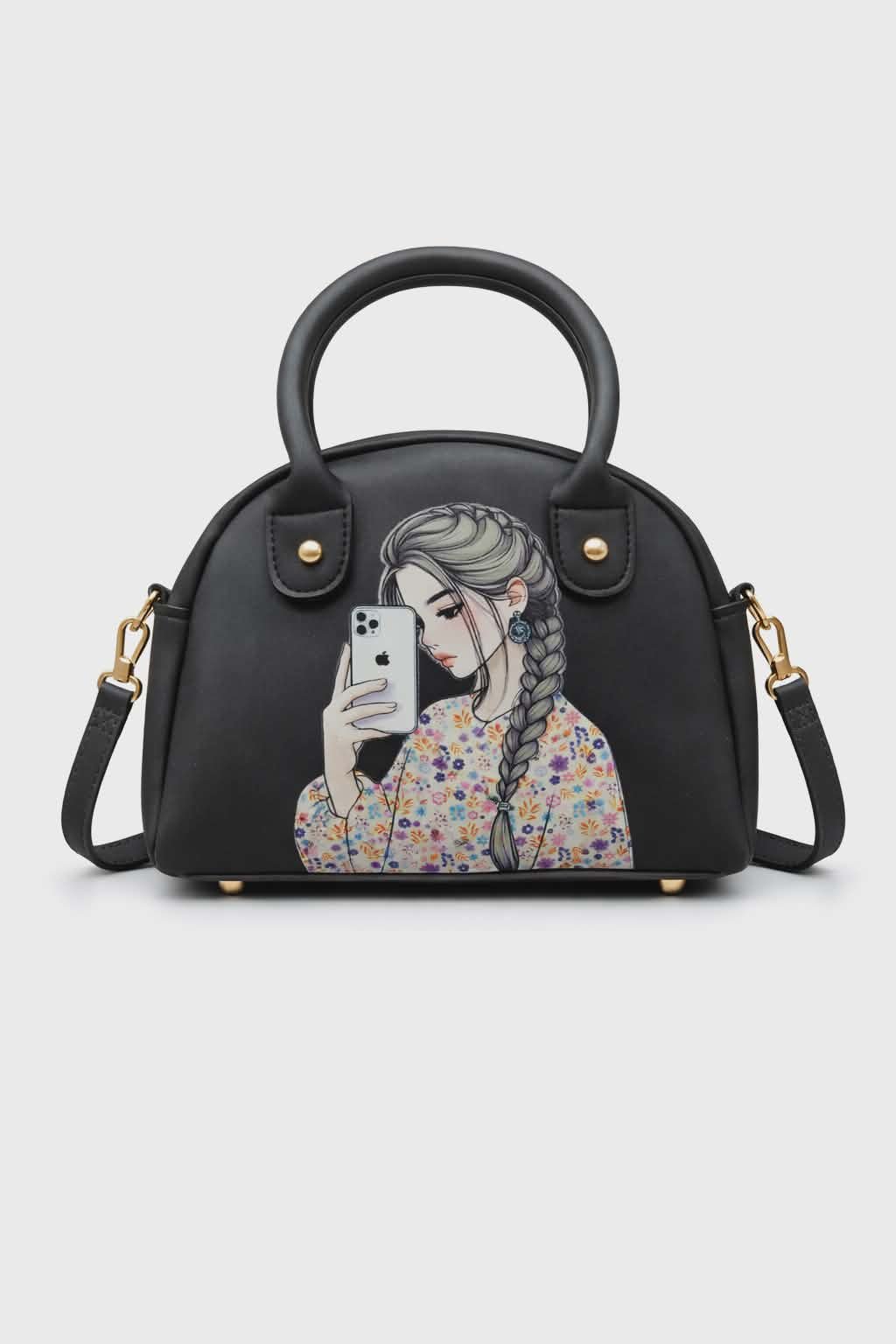 Mini Cute Handbag for Girls β PU Leather Crossbody Bag with Printed hijab Design & Top Handle - Image 3